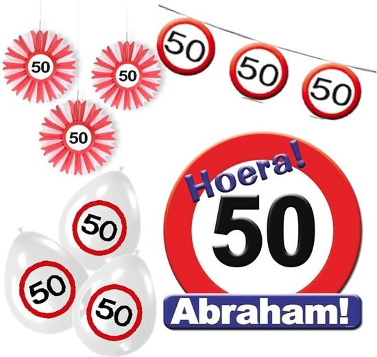 aangenaam Vernietigen Internationale Feest pakket versiering ABRAHAM 50 jaar verkeersbord – 4 delig. | bol.com