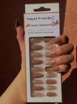 FASHION NAIL 24 PIECES-5 minutes fast nail art-soft material-comfortable/brown butterfly/Nepnagels/plaknagels/lijm