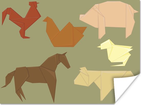 Une illustration d'animaux de la ferme en affiche style origami 80x60 cm -  Tirage... | bol.com