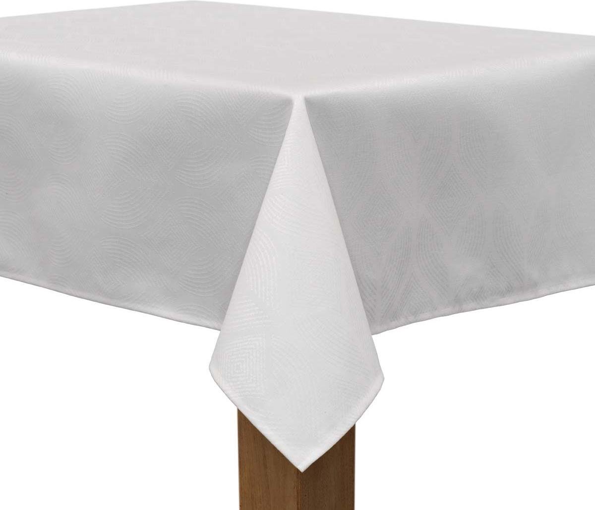 MixMamas Vierkant Tafelkleed Gecoat - Ø 140 cm – Ogee Jacquard - Gebroken Wit