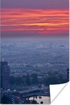 Uitzicht over Rotterdam met een oranje lucht Poster 80x120 cm - Foto print op Poster (wanddecoratie woonkamer / slaapkamer) / Europese steden Poster