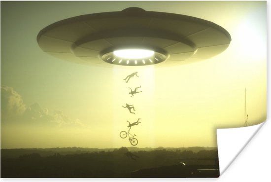 Poster Een illustratie van een UFO die mensen ontvoert - Jongens - Meisjes - Kinderen - Kids - 120x80 cm