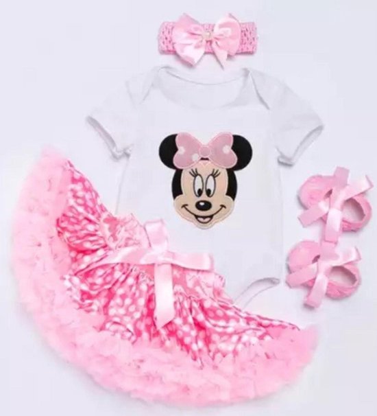Mondwater Expliciet whisky Minnie Mouse jurk, Minnie Mouse schoenen, Minnie Mouse haarband  (4-delig),roze ,(maat 74) | bol.com