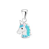 Joy|S - Zilveren eenhoorn hanger - blauw witte unicorn - hanger zonder ketting