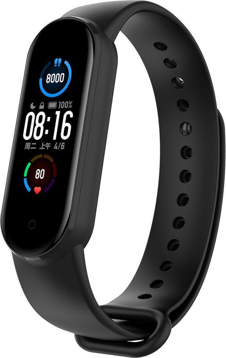 Strap-it Siliconen bandje - geschikt voor Xiaomi Mi Band 5 / Mi Band 6 - zwart