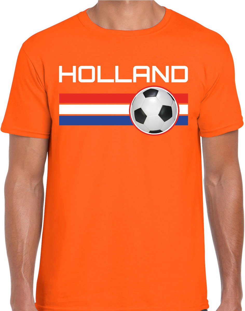 Holland voetbal / landen t-shirt met voetbal en Nederlandse vlag - oranje - heren - Holland landen shirt / kleding - EK / WK / Voetbal shirts M
