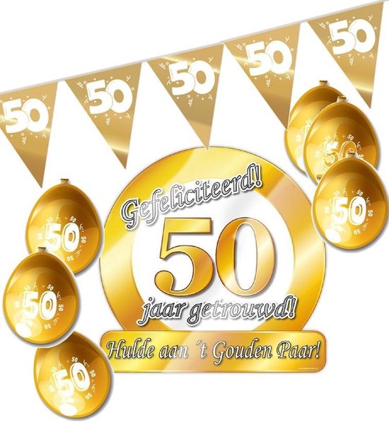 50 jaar getrouwd XS - Jubileum pakket feestversiering feestartikelen gouden... |