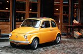 Tuinposter - Auto - Fiat 500 in geel / beige / bruin / zwart  - 80 x 120 cm.