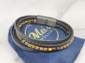 Mei's | Coco Leather Cat armband | armband heren / sieraad heren / Edelsteen / Tijgeroog / Echt Leder / 316L Roestvrij Staal / Chirurgisch Staal | polsmaat 17,5 cm / bruin / zwart