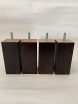 Set van 4 houten meubelpoten Wengé (donker bruin) 12 cm hoogte 5x5 cm met M8 draadeinde Boxspring bedden banken