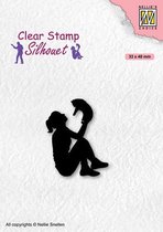 Sil090 - Nellie Snellen Clearstamp silhouet - Teen girl with cat - stempel meisje met kat poes kitten
