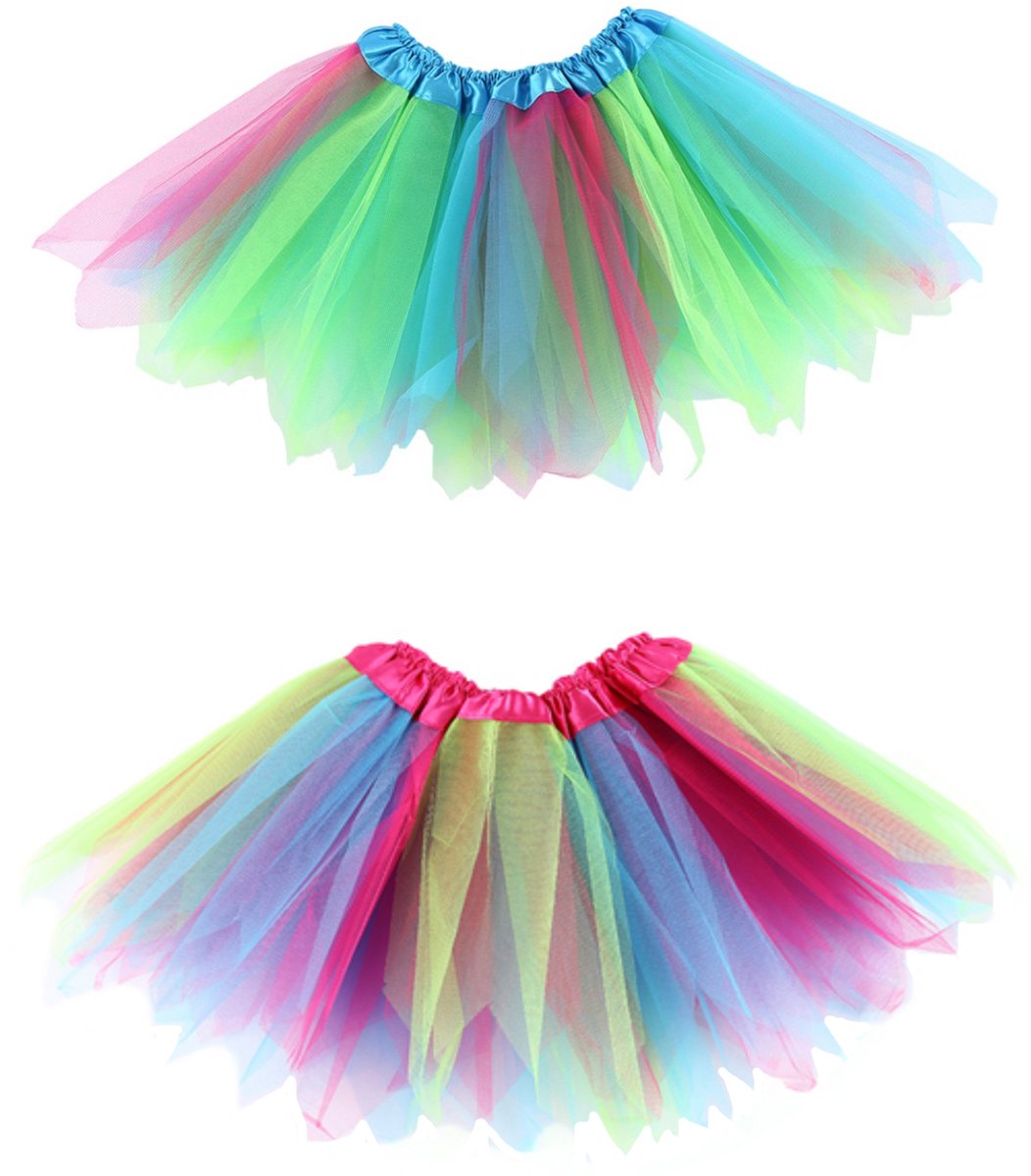 KIMU Regenboog Tutu Rokje Blauw - Maat 110 116 128 134 140 146 - Eenhoorn Unicorn Ballet Turnen Gekleurde Tule Rok Petticoat Halloween