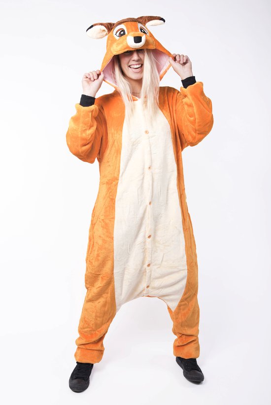 KIMU Onesie Hert Pak Kind Ree Kostuum - Maat 146-152 - Hertenpak Hertje Hertjespak Jumpsuit Pyjama Huispak Kinderen Jongen Meisje Fleece Halloween