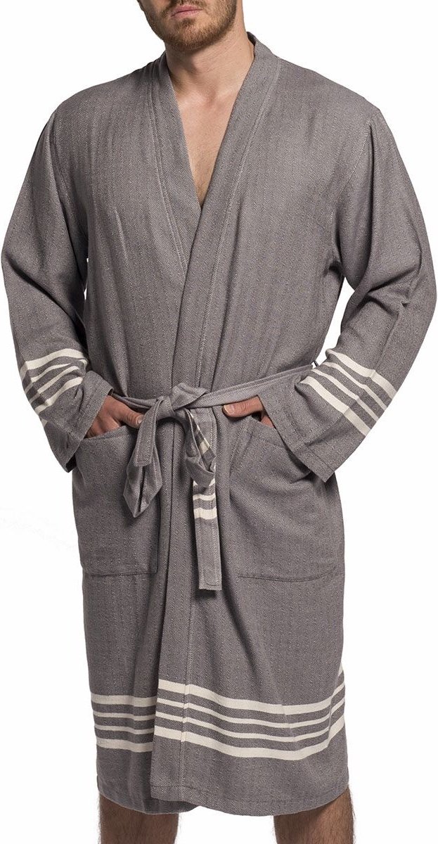 Lalay - hamam badjas Krem Sultan - dark grey - XL - dames heren badjas - sauna badjas - dunne badjas - 100% gekamd katoen