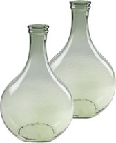 Set van 2x stuks fles model bloemenvaas/vazen van glas in het groen met Hoogte 34 cm en diameter 21.5/11 cm - Bloemen/boeketten