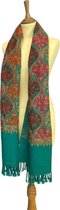 Kashmiri dames sjaal - groen met goudkleurig tinten design