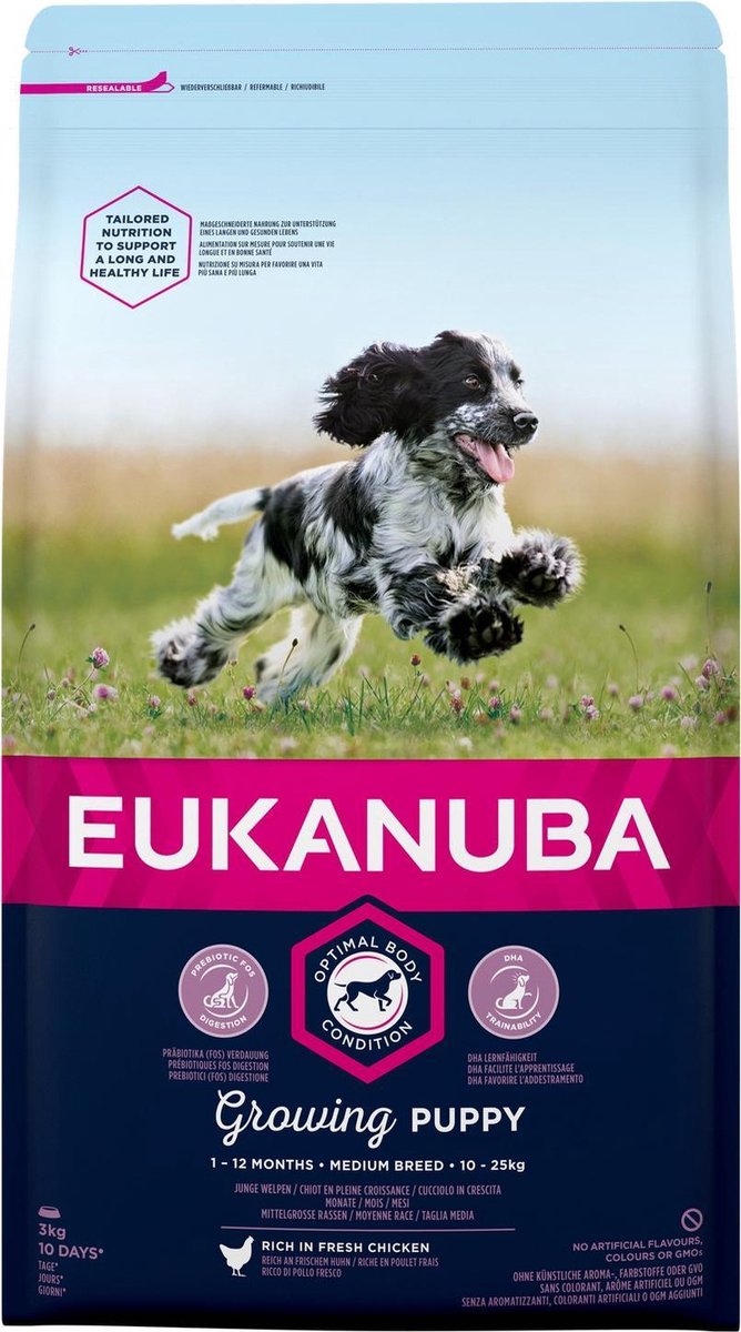 Eukanuba Dog Puppy - Medium Breed - Kip - Puppyvoer - 3 kg