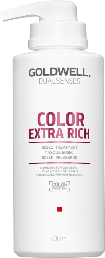 Witte fles met pompdispenser, Goldwell Dualsenses Color Extra Rich, 60s Treatment, 500ml.