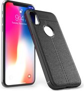 iPhone Xs Max Hoesje Shock Proof Siliconen Hoes Case | Back Cover TPU met Leren Textuur - Zwart