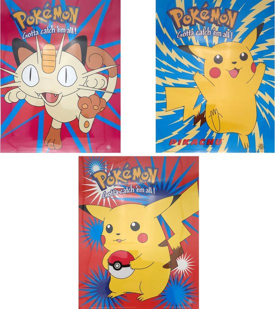 Pokemon Poster - Luxe Voordeelset - 3 Posters (40x50 cm) - Geplastificeerd - Kinderkamer - (Versie 8)
