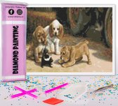 Diamond Painting 30 x 40 Honden - Pakket voor Volwassen en Kinderen met Ronde Steentjes – Volledig Inclusief Accessoires - Pen - Schudbakje - Wax - Pincet - Puppy's en kat
