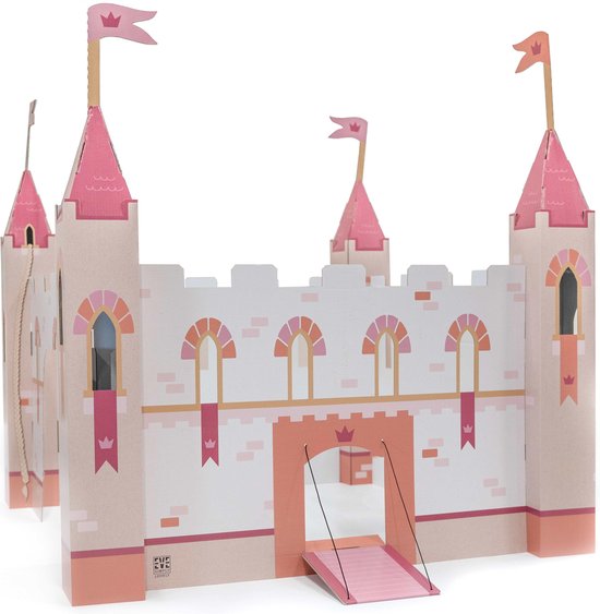 Speelkasteel Karton - Kasteel Speelgoed - Voor Jongens En Meisjes - Ridders Speelgoed - Duurzaam Karton - Terra Roze