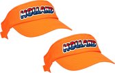 2x stuks oranje supporter zonneklep - Holland met Nederlandse vlag - EK / WK fans - Koningsdag pet / sun visor