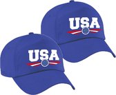 2x stuks Amerika / USA landen pet blauw volwassenen - Amerika / USA baseball cap - EK / WK / Olympische spelen outfit