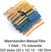 Weerstanden kit – 300 stuks (30x10) - metaal film - 1 Watt - 1% tolerantie - 10/1M Ohm