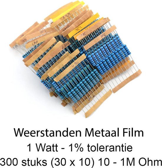 distillatie Inzichtelijk browser Weerstanden kit – 300 stuks (30x10) - metaal film - 1 Watt - 1% tolerantie  - 10/1M Ohm | bol.com