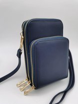 THL Design - Telefoontas - Kleine Schoudertas - Telefoontasje Dames Crossbody - 3 Vakken - Donker Blauw