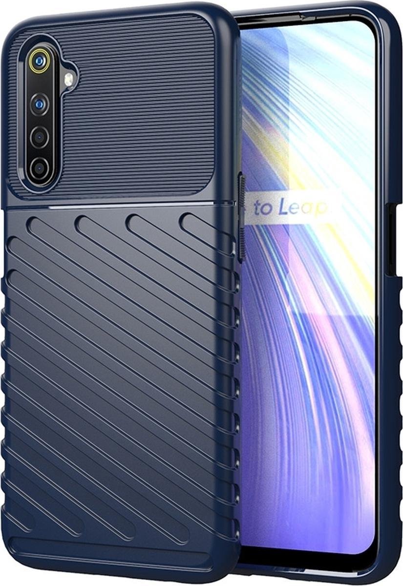 Mobigear Hoesje geschikt voor Realme 6 Telefoonhoesje Flexibel TPU | Mobigear Groove Backcover | 6 Case | Back Cover - Blauw