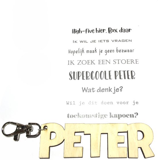 Sleutelhanger Wil je mijn PETER zijn? | hout | high five hier box daar | peter vragen | peter worden