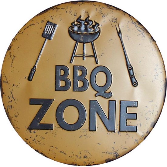 DW4Trading Metalen wandbord BBQ zone barbecue rond 30 cm