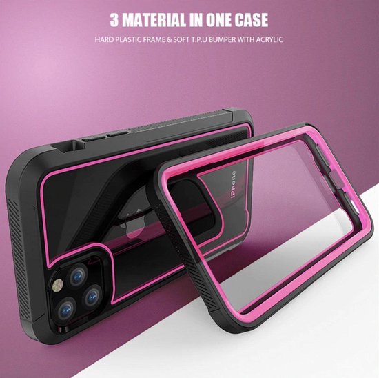 Coque arrière Apple iPhone 12 Pro Max - Zwart / Rose - Armure antichoc - Hybride - Testée contre les chutes