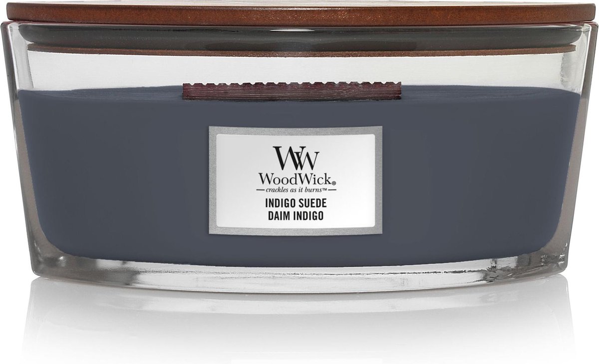 WoodWick Heartwick Flame Ellipse Geurkaars - Indigo Suede