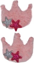 Jessidress® Haarclips Meisjes Haarclip met glitters Mini Kroontjes Haarspeldjes - Roze