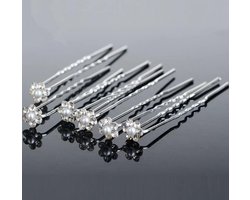 Bruids Haar Clips Parel Crystal 12 stuks - Haarpin - Haarsieraad - Haarversiering - Haaraccessoire | Bruidskapsel pinnen- Bruid Haarpinnen zilver U-vormige- Haarpinnen zilver Bloem - Parel | Bruid | Bruiloft Gelegenheid