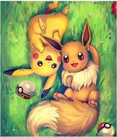 EverToys  Diamond Painting - 30 x 40 cm| Pikachu & Eevee  - Pokemon - Accessoires - opbergdoos - Volwassenen - pakket volledig - Box - Kaarten - Poster | Duo