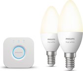 Philips Hue Starterspakket White E14 - 2 Hue LED Kaarsampen en Bridge - Eenvoudige Installatie - Werkt met Alexa en Google Home