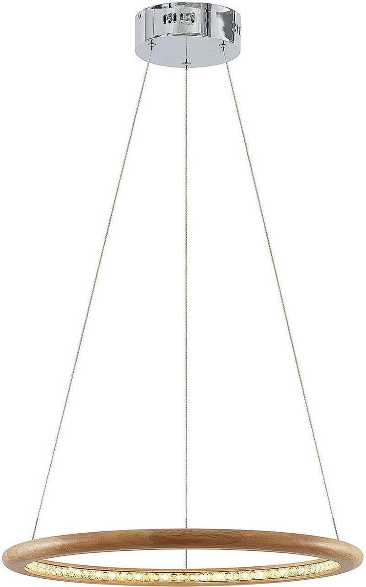 Lindby - LED hanglamp- met dimmer - 1licht - eiken, staal, aluminium, kristal - natuurlijke eiken - Inclusief lichtbron