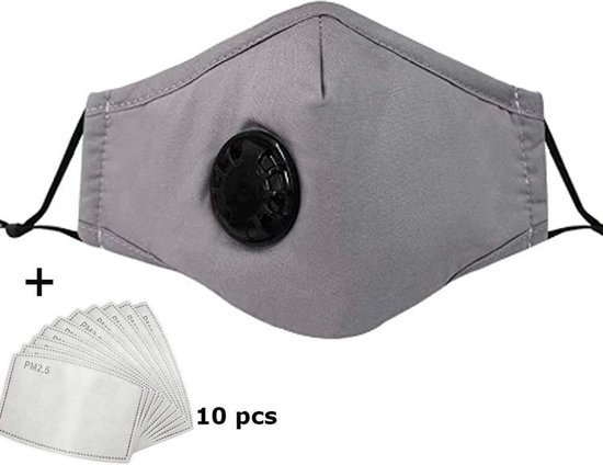 Masque buccal pack de 5 - masque facial avec filtre respiratoire gris - set complet