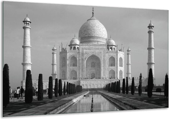 Schilderij Op Canvas Taj Mahal - Grijs, Zwart, Wit - 120x70cm 1Luik - Foto Op Canvas - GroepArt 6000+ Schilderijen 0p Canvas Art Collectie - Wanddecoratie - Woonkamer - Slaapkamer - Canvas Print
