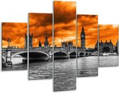 Glasschilderij -  Londen - Oranje, Grijs, Zwart - 100x70cm 5Luik - Geen Acrylglas Schilderij - GroepArt 6000+ Glasschilderijen Collectie - Wanddecoratie- Foto Op Glas