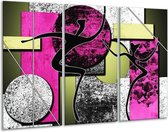 GroepArt - Schilderij -  Abstract - Paars, Groen, Wit - 120x80cm 3Luik - 6000+ Schilderijen 0p Canvas Art Collectie