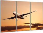 GroepArt - Schilderij -  Vliegtuig - Bruin, Geel, Zwart - 120x80cm 3Luik - 6000+ Schilderijen 0p Canvas Art Collectie