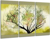 GroepArt - Schilderij -  Bomen - Groen, Zwart - 120x80cm 3Luik - 6000+ Schilderijen 0p Canvas Art Collectie