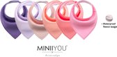 MINIIYOU® Set van 6 stuks - Bandana slabbetjes roze paars effen meisjes - waterproof - puntslabbetjes - katoen + fleece