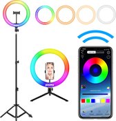 PIXMY - Ringlamp 10 inch – Smart App - 16+ Kleurstanden - Ringlamp met statief – TikTok Lamp - ALL-IN-ONE RL10C-BT-RGB