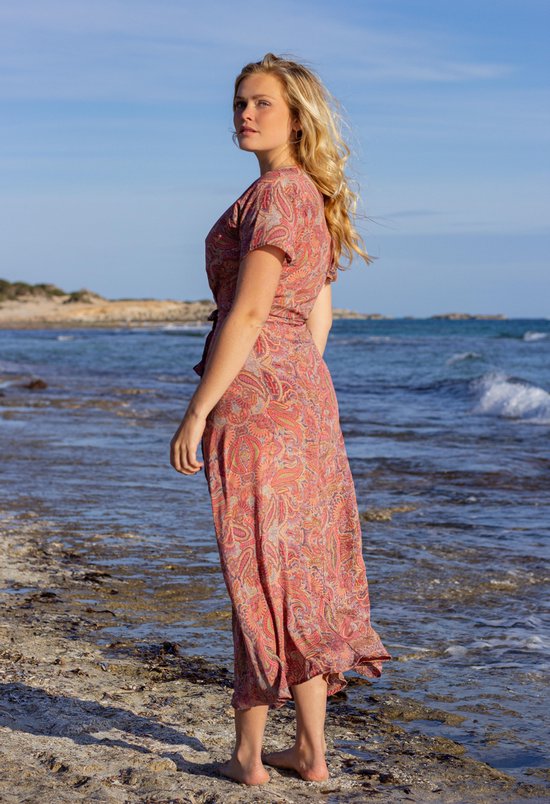 Fluisteren mooi Fascinerend Ibizaflower zijde omslagjurk lang - roze | bol.com